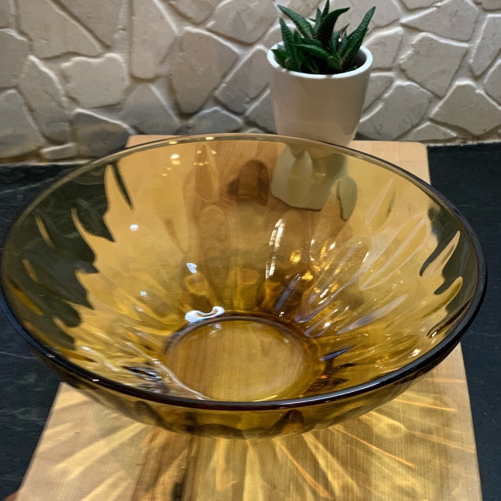 HAZEL ATLAS | Vintage Reflection Amber Footed Relish Dish